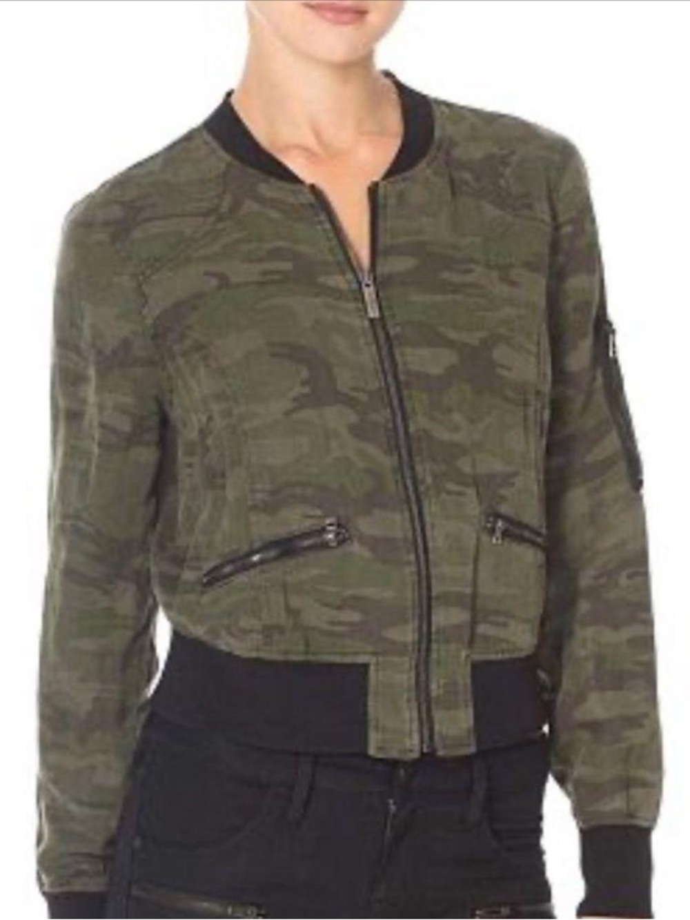 Sanctuary Olive Green Camo Zip Bomber Jacket